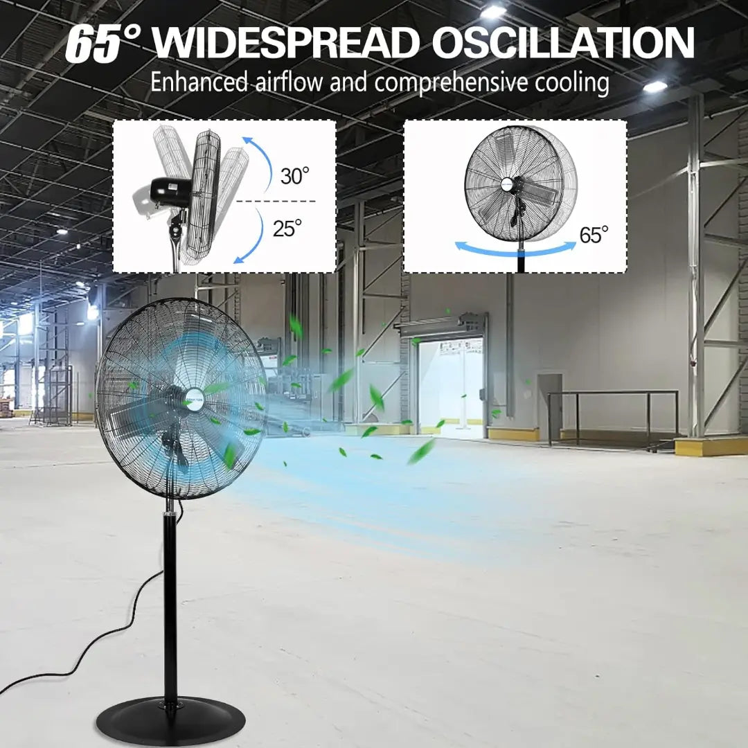 Ventilador de pedestal de alta velocidad BILT HARD de 24": 6450 CFM, 3 velocidades, ventilador industrial de pie para trabajo pesado 