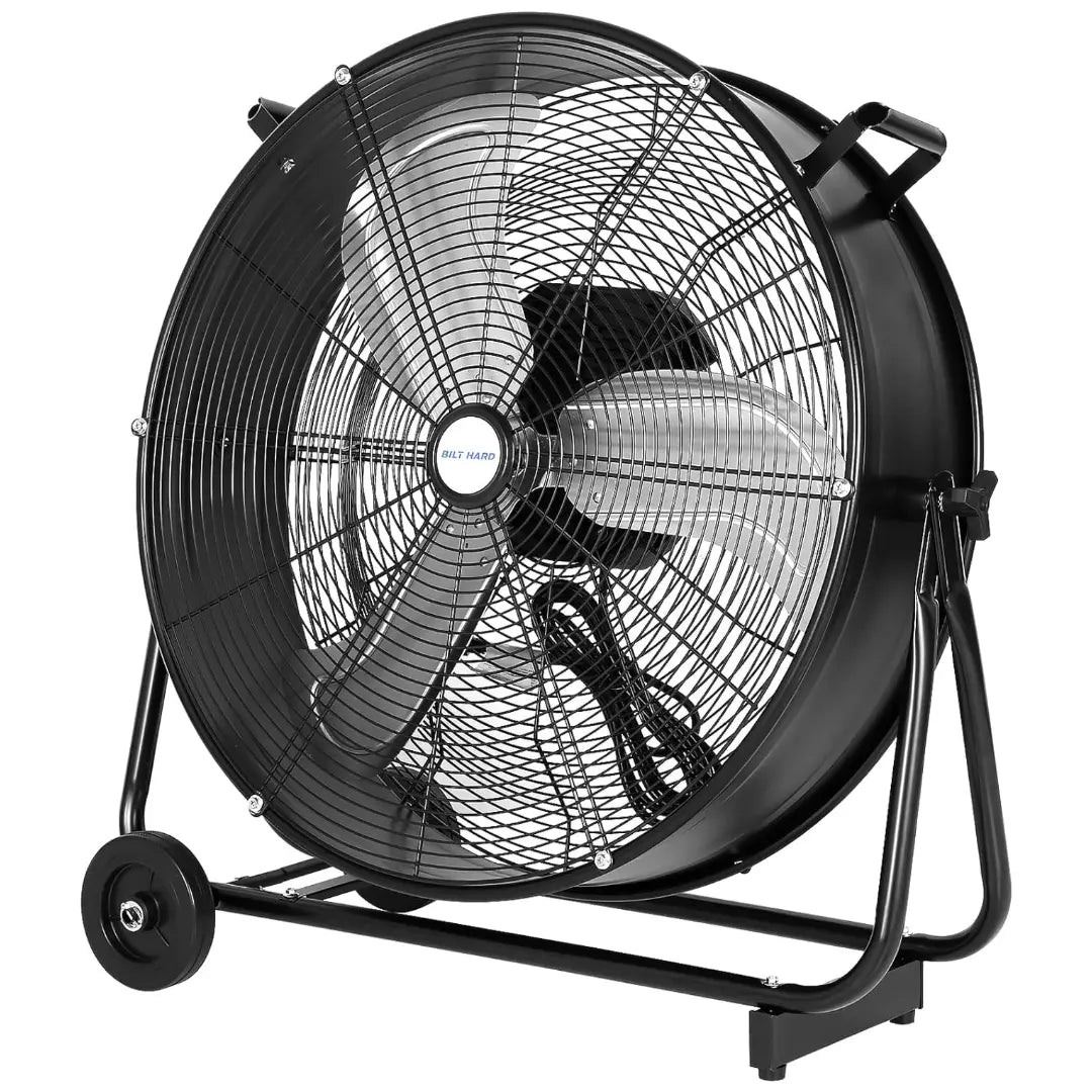 Ventilador de tambor BILT HARD de 24" ultra silencioso de velocidad variable: 7800 CFM, motor de CC, ventilador industrial de taller de alta resistencia, homologado por UL 