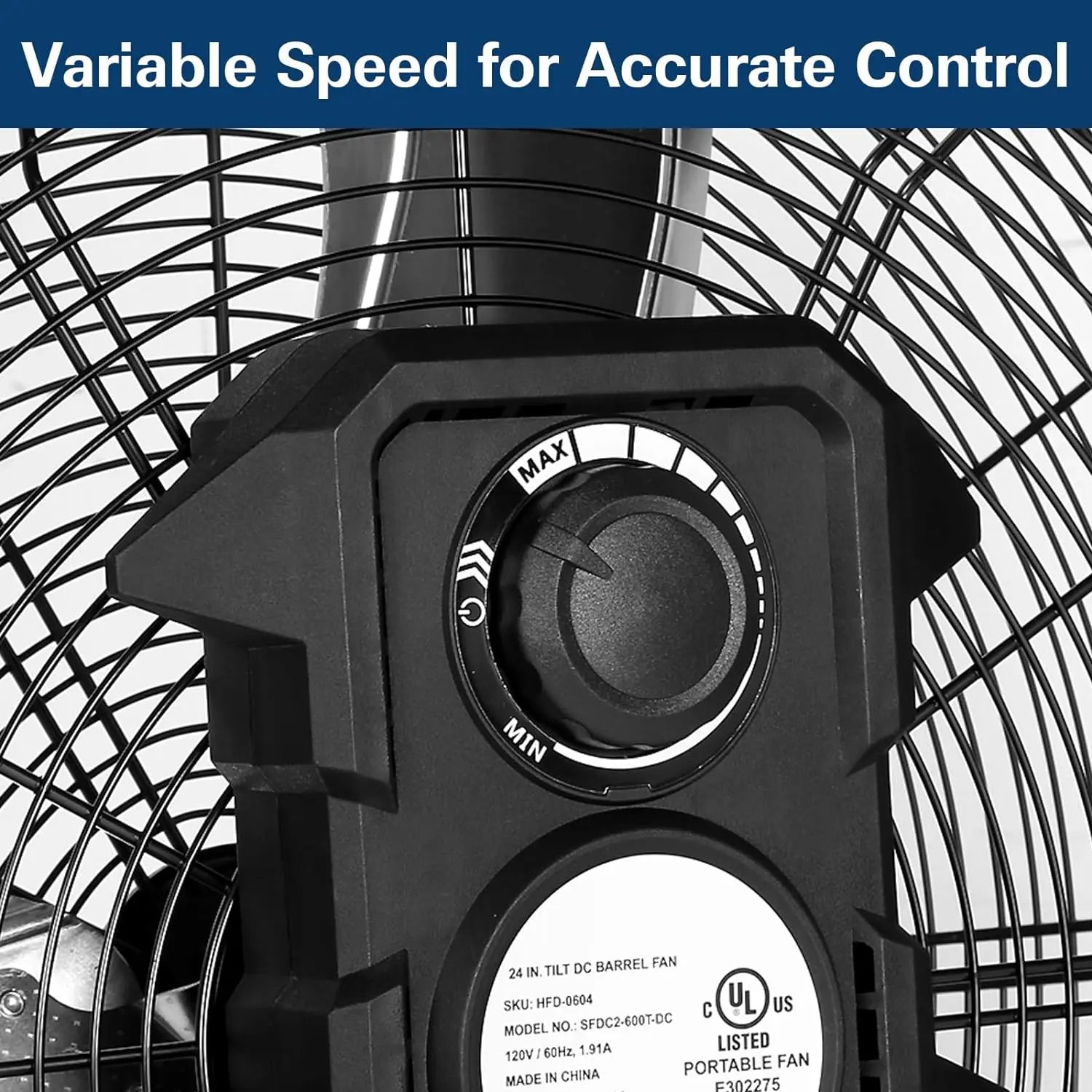 Ventilador de tambor BILT HARD de 24" ultra silencioso de velocidad variable: 7800 CFM, motor de CC, ventilador industrial de taller de alta resistencia, homologado por UL 