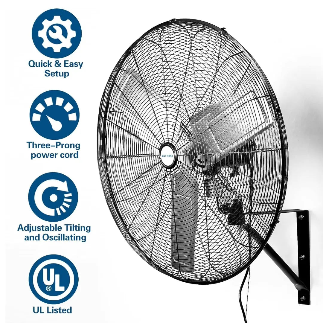 Ventilador de pared de alta velocidad BILT HARD de 30" y 9500 CFM: Ventilador industrial oscilante de 3 velocidades, de alta resistencia y homologado por UL. 