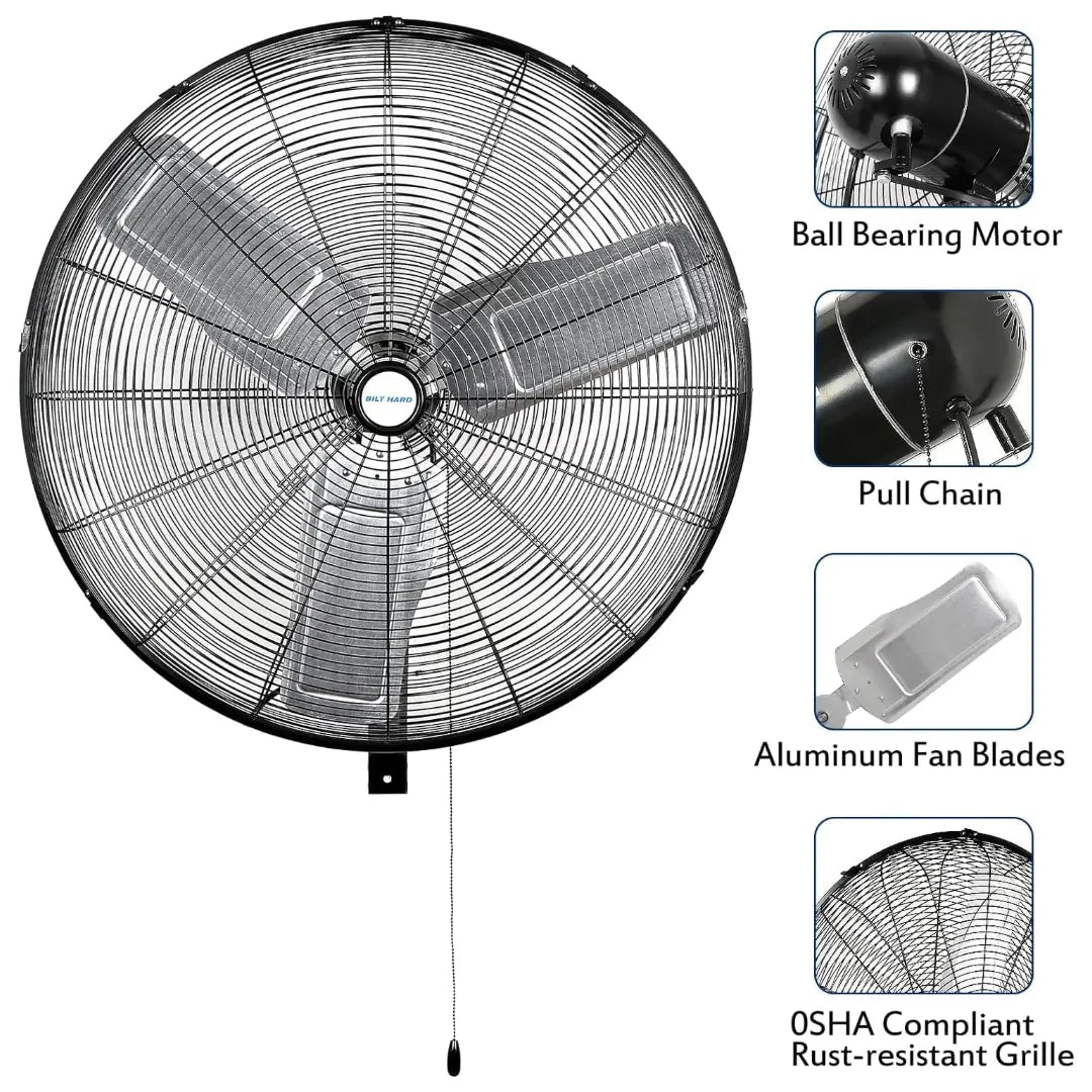 Ventilador de pared de alta velocidad BILT HARD de 30" y 9500 CFM: Ventilador industrial oscilante de 3 velocidades, de alta resistencia y homologado por UL. 