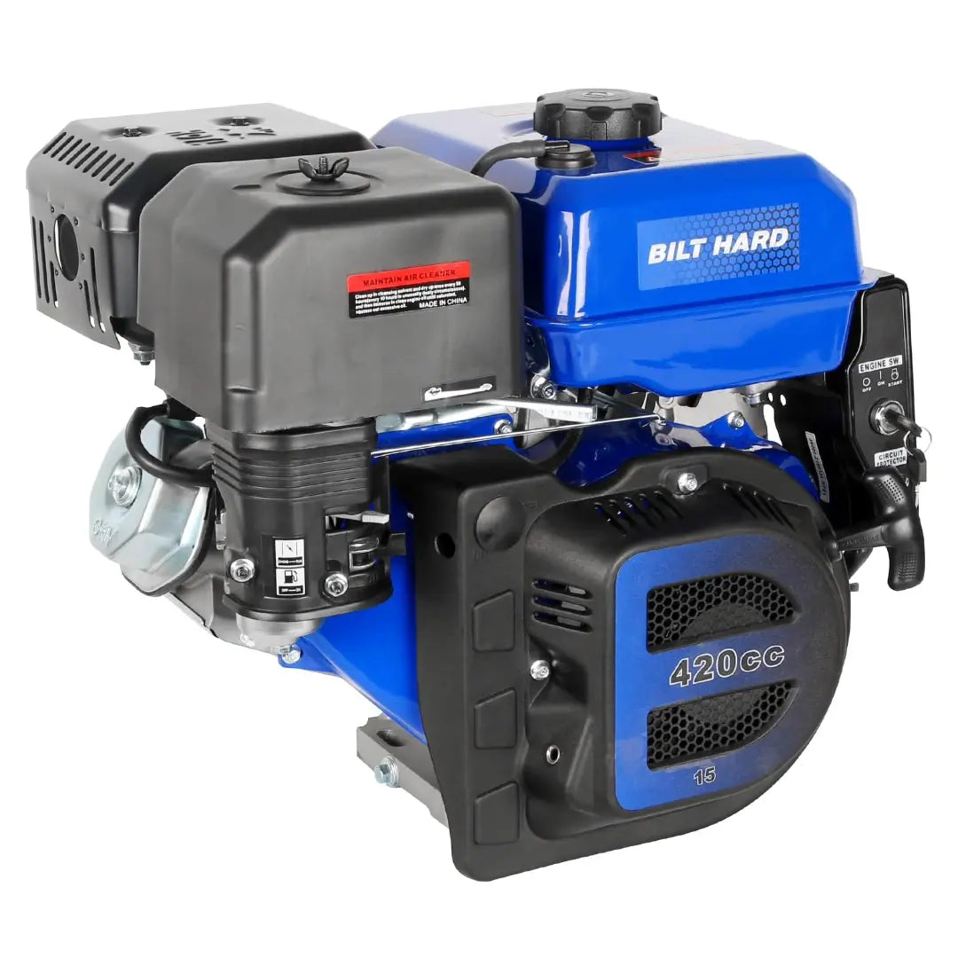 Motor de gasolina BILT HARD de 420 cc y 15 HP, arranque eléctrico, OHV de 4 tiempos, eje horizontal