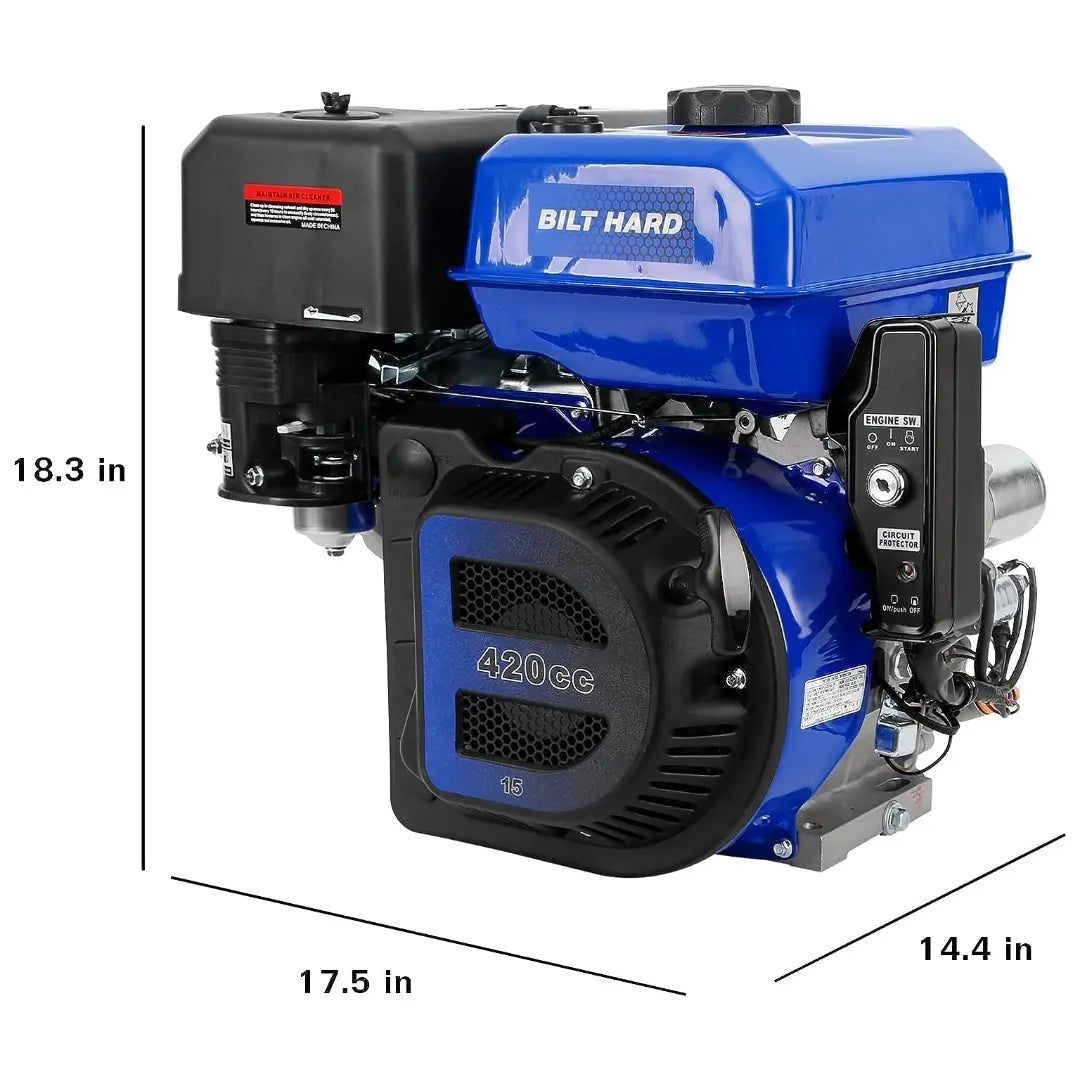 Motor de gasolina BILT HARD de 420 cc y 15 HP, arranque eléctrico, OHV de 4 tiempos, eje horizontal