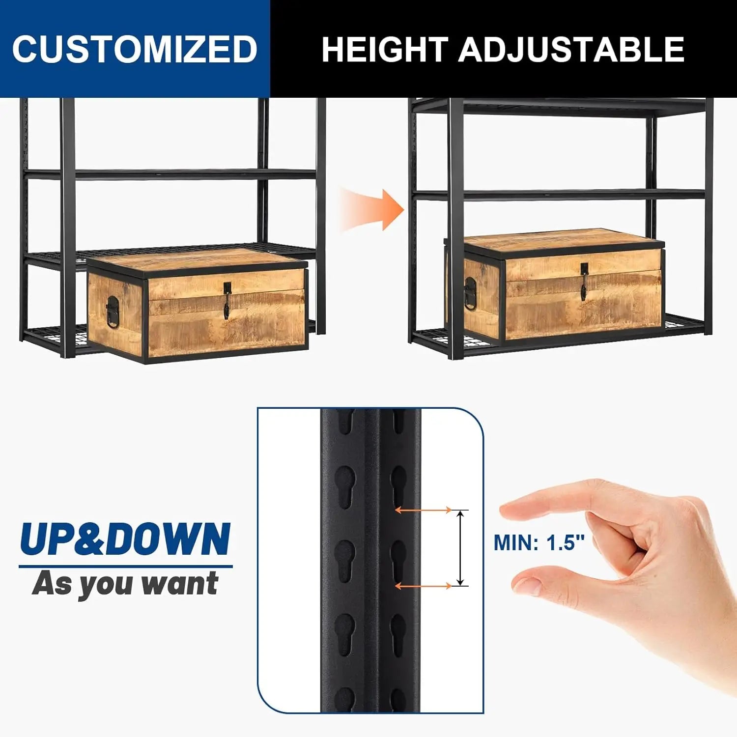 BILT HARD 48" W Garage Shelving 2500 LBS, 72" H x 18" D Storage Shelves, Heavy Duty 5-Tier Metal Shelving Units with Adjustable Shelf, Steel Wire Utility Shelving