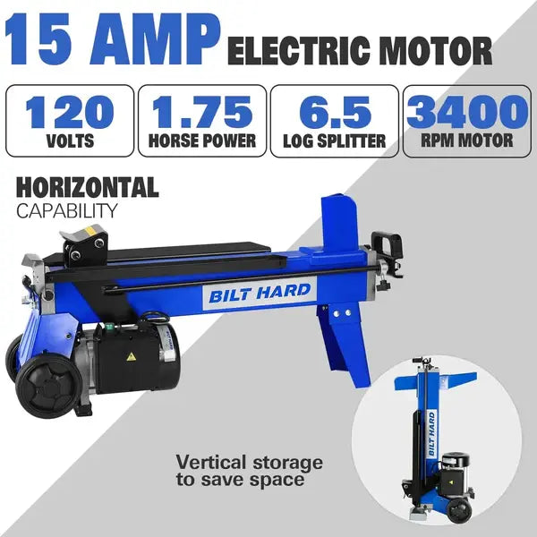 Cortadora de troncos eléctrica BILT HARD de 6,5 toneladas y cortadora de madera hidráulica de 15 A