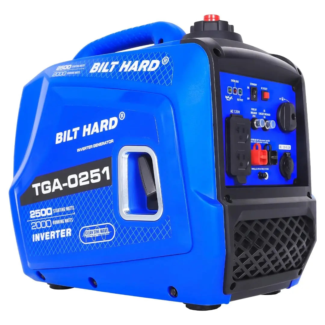 BILT HARD 2500W Quiet Inverter Generator, 80cc 4-Stroke Engine, 120V AC & 12V DC Output