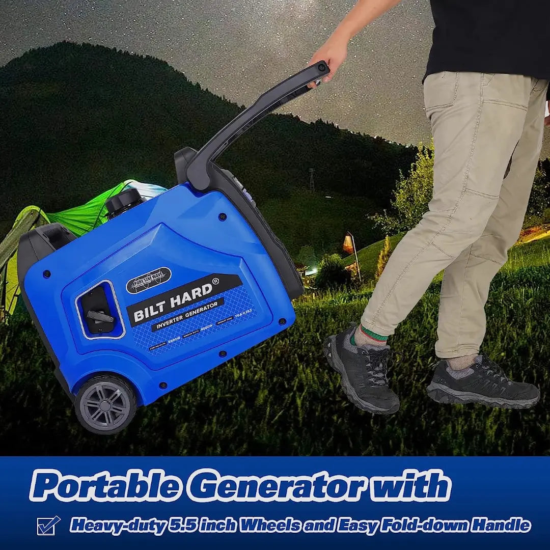 BILT HARD Portable Generator 5500 Watt, Quiet Inverter Generator with Electric Start, 120V NEMA 5-20R, NEMA TT-30R and 12V DC Output, Outdoor Generators for Home Backup Use and RV Ready