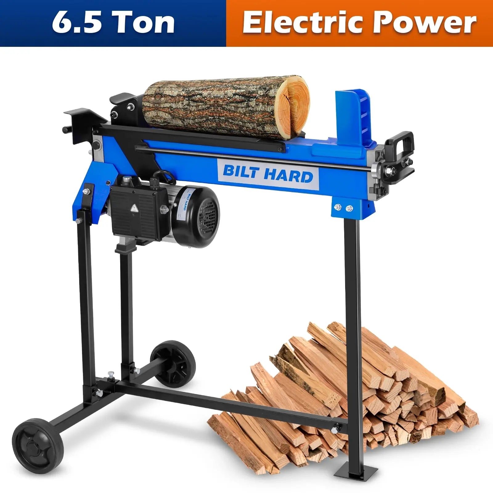 Partidora de leña BILT HARD de 6,5 toneladas con soporte, eléctrica, con cilindro hidráulico, color negro
