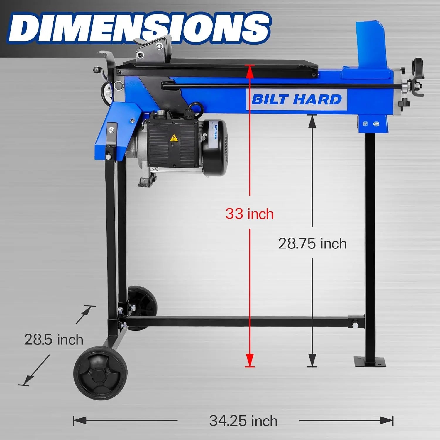 Partidora de leña BILT HARD de 6,5 toneladas con soporte, eléctrica, con cilindro hidráulico, color negro