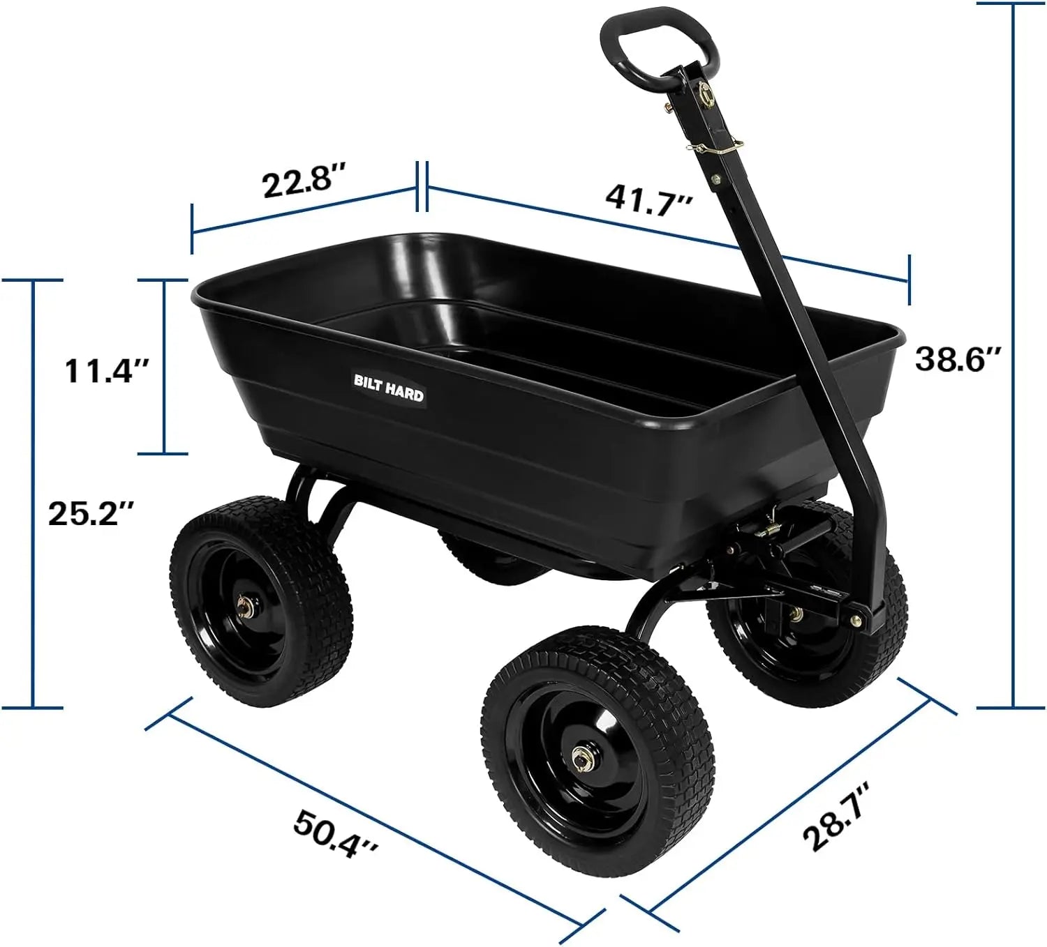 Carro de jardín BILT HARD Poly de 1200 lb sin pinchazos, liberación rápida, manija convertible 2 en 1, 7 pies cúbicos, carro de volteo resistente para patio y exteriores