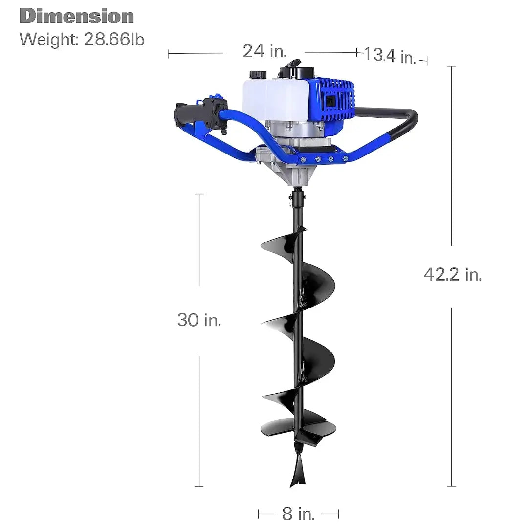 BILT HARD Post Hole Digger Gas Powered, 52cc 2.4 HP 2 Stroke Engine Earth Auger with 8