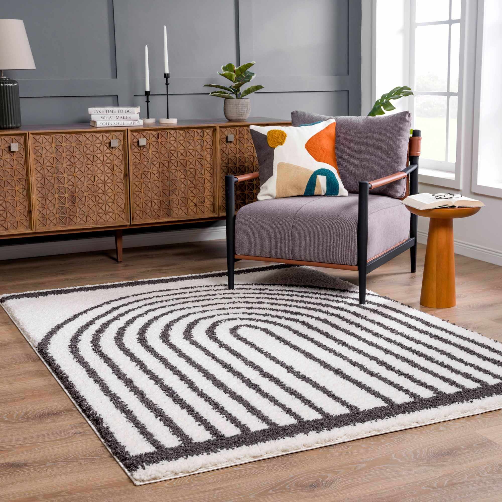 Alfombra de felpa negra con arcoíris de Bauer - Ofertas especiales