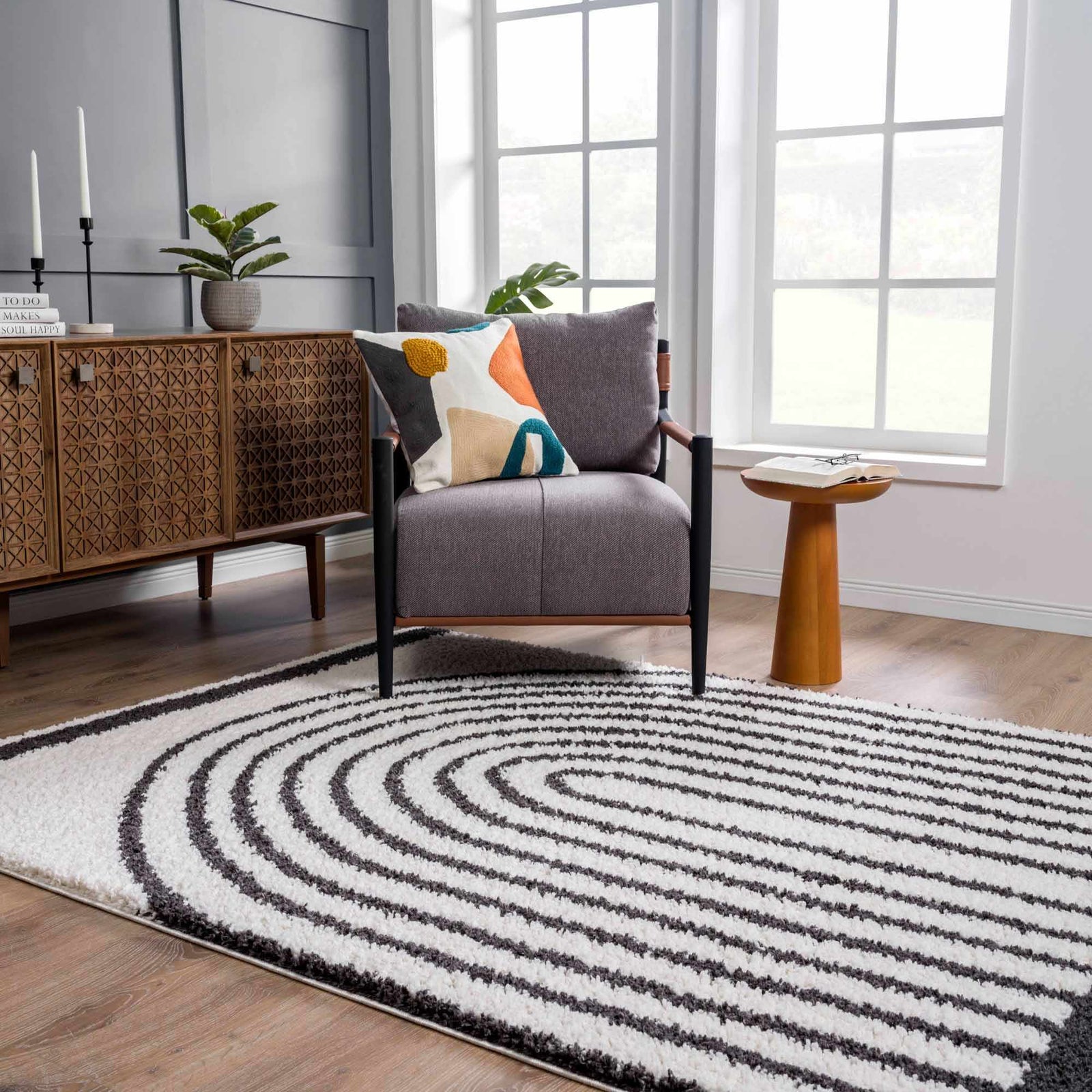 Alfombra de felpa negra con arcoíris de Bauer - Ofertas especiales