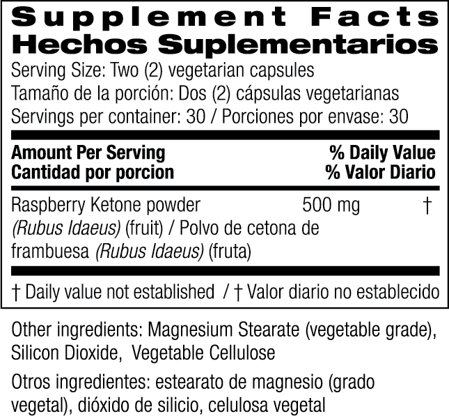 Cápsulas vegetales Bio Nutrition Raspberry Ketone Diet (60 unidades)