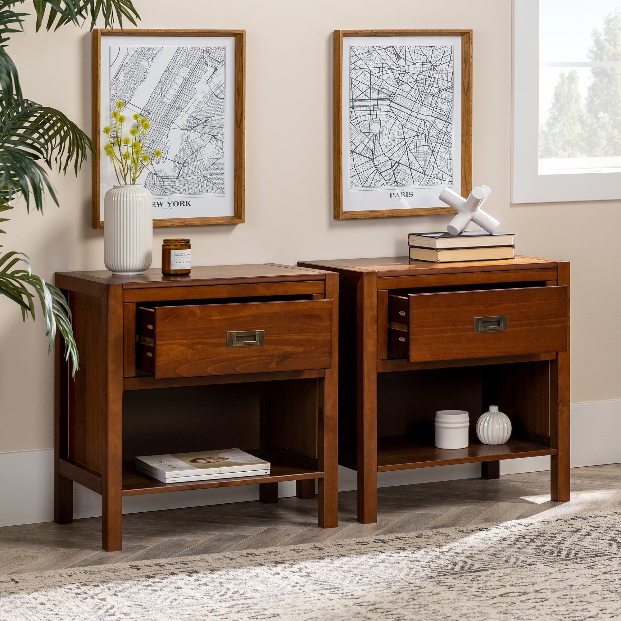 Mesita de noche contemporánea moderna de madera maciza Lydia