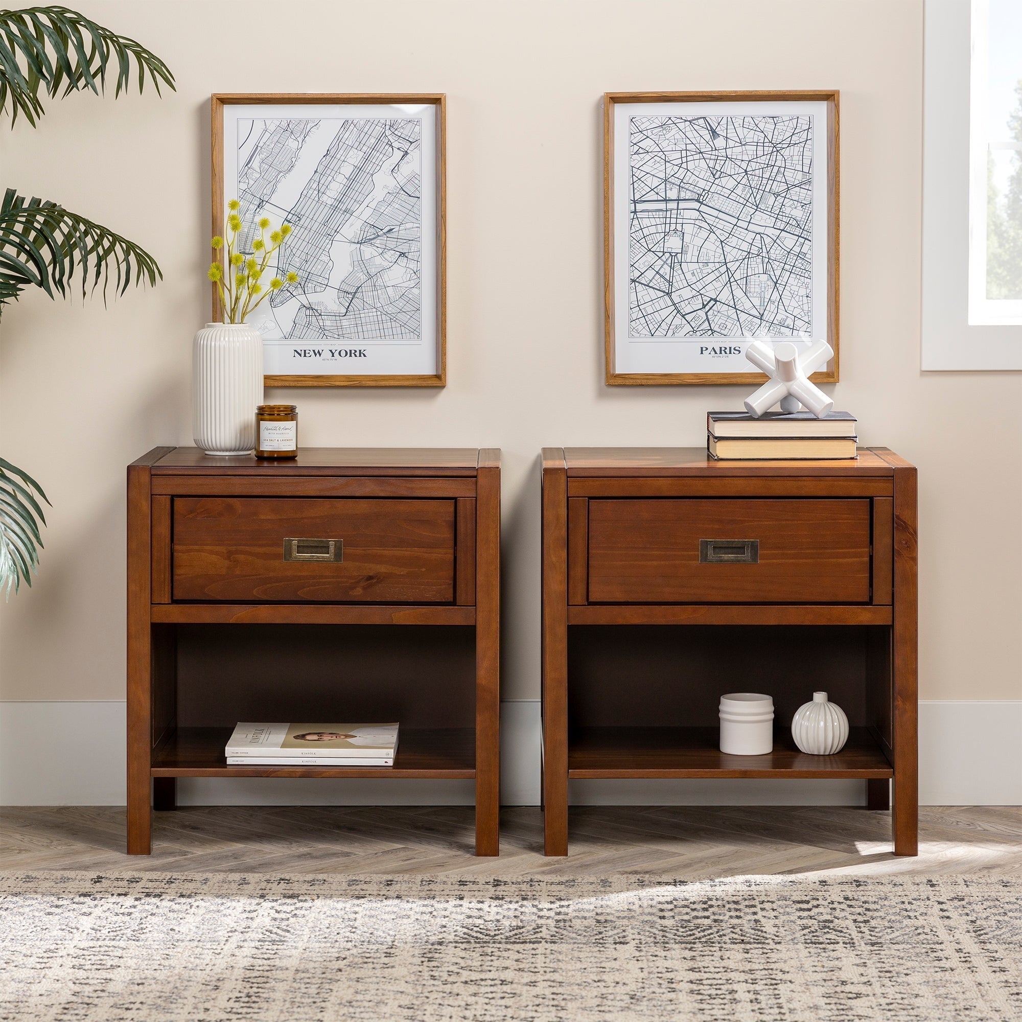 Mesita de noche contemporánea moderna de madera maciza Lydia
