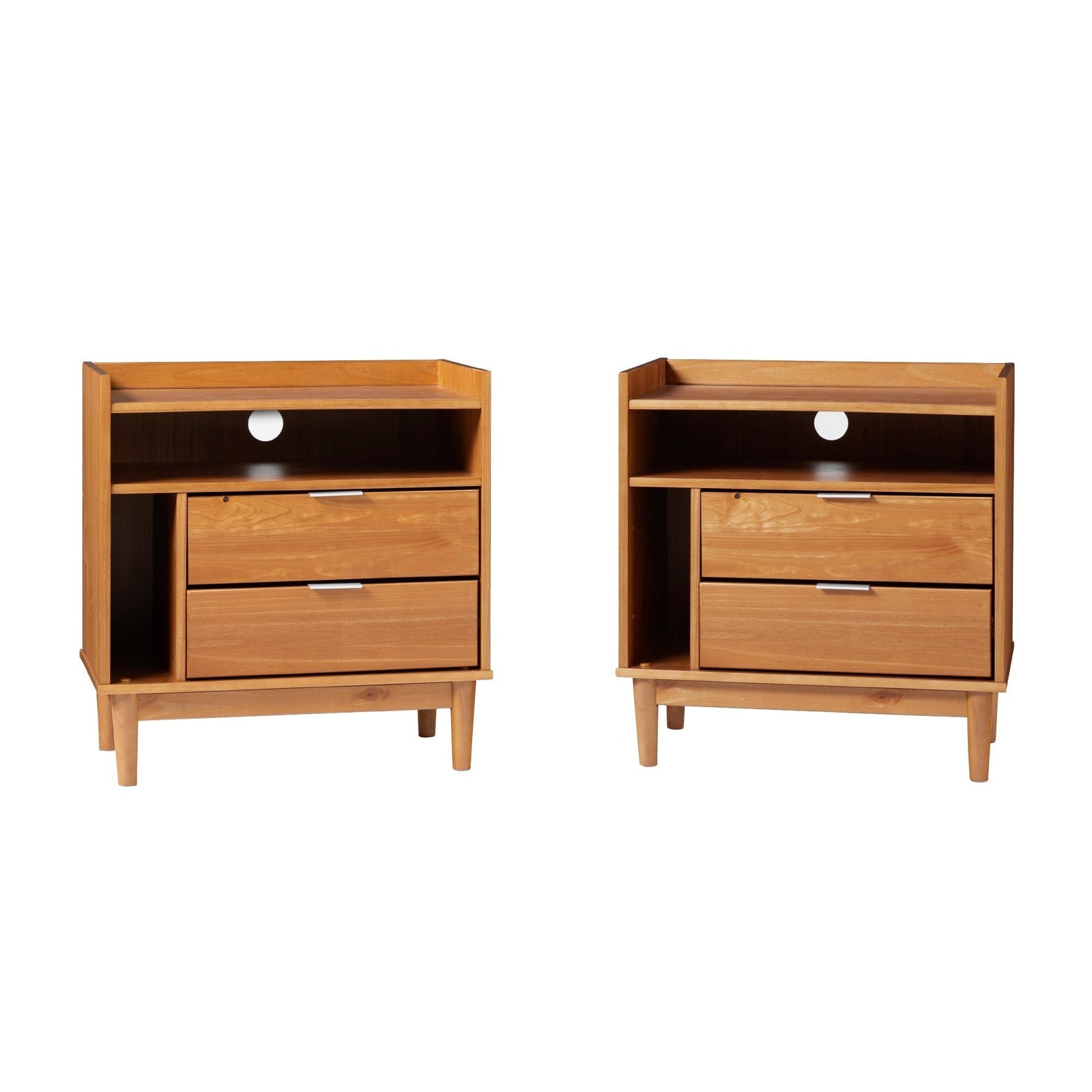 Mesita de noche moderna de madera de mediados de siglo de Lee