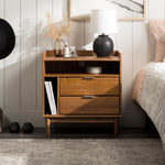 Mesita de noche moderna de madera de mediados de siglo de Lee