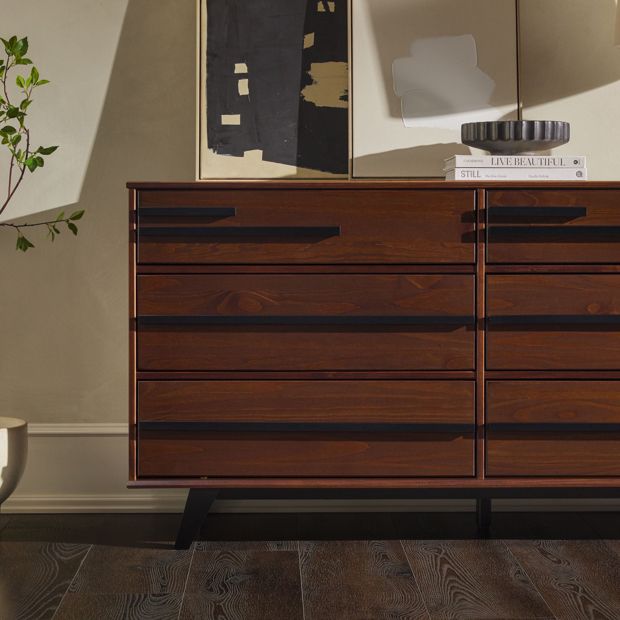 Cómoda moderna de madera maciza con 6 cajones Rebecca