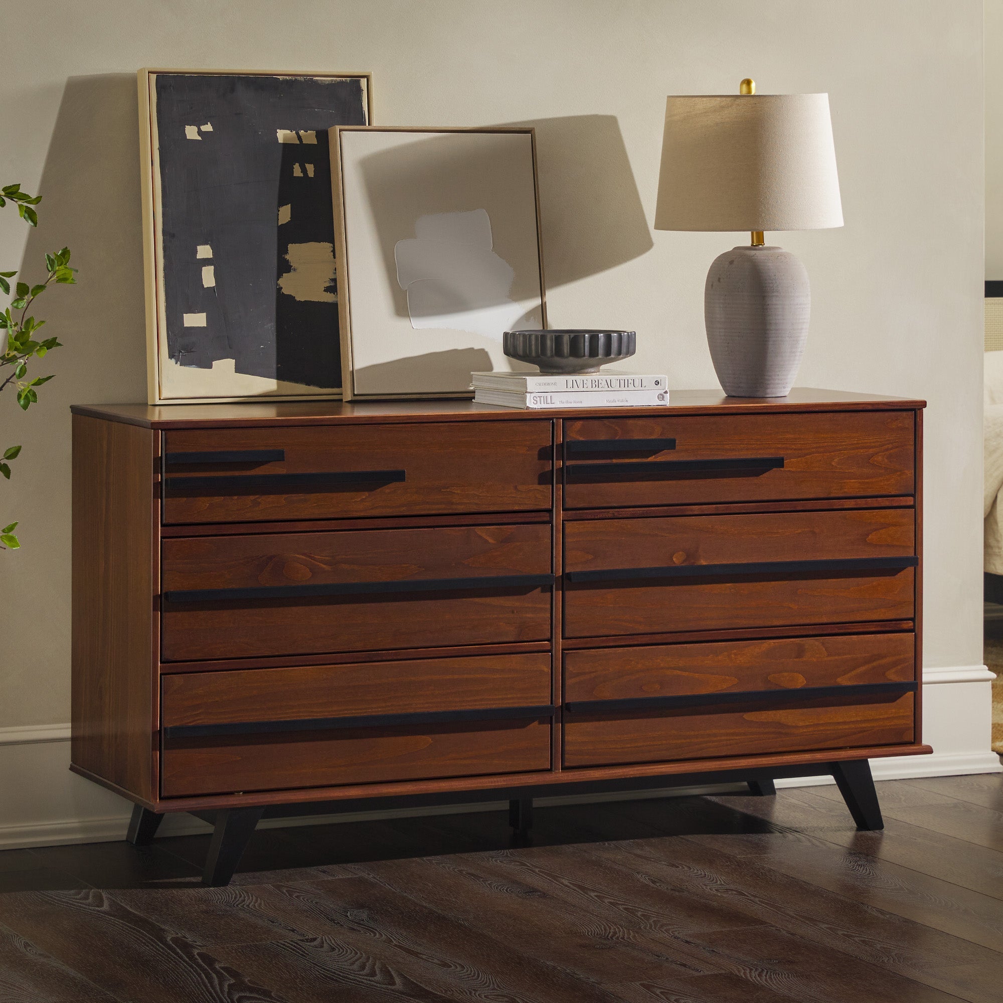Cómoda moderna de madera maciza con 6 cajones Rebecca