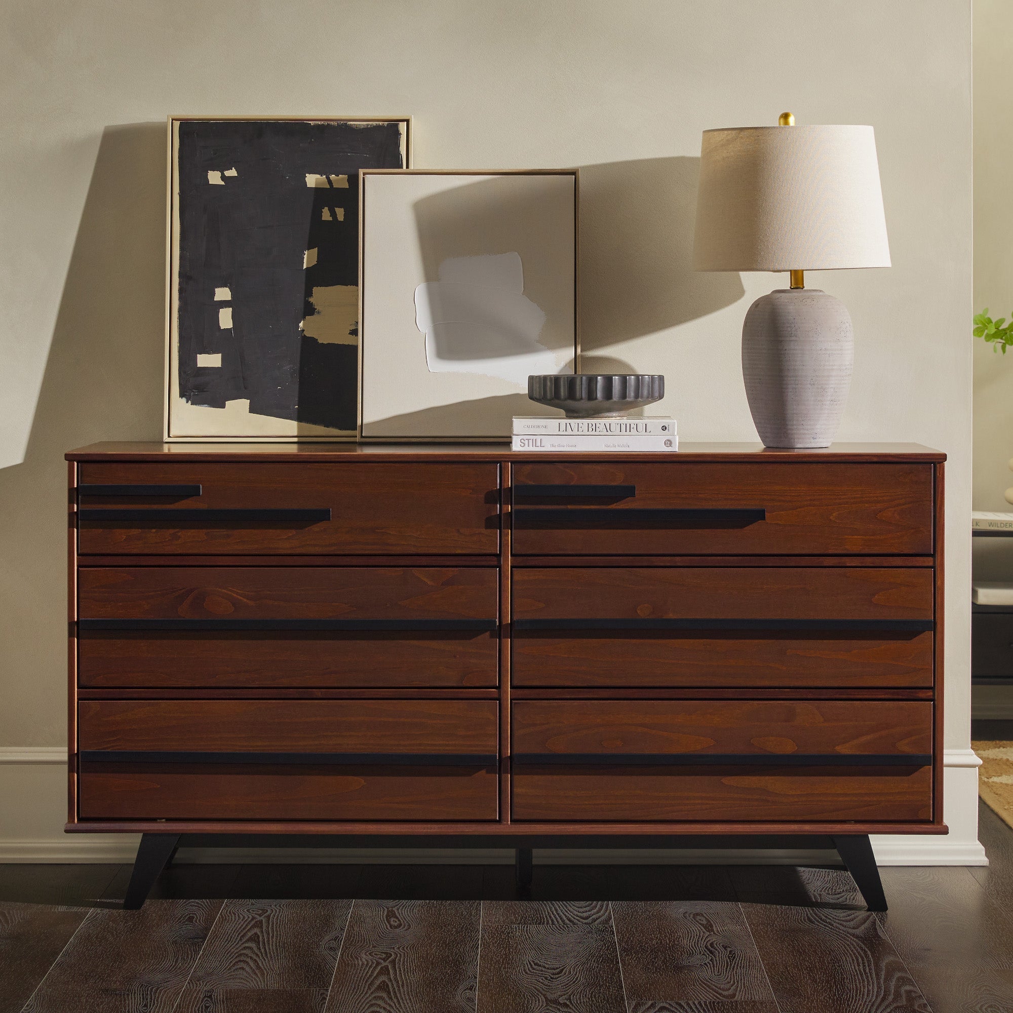 Cómoda moderna de madera maciza con 6 cajones Rebecca