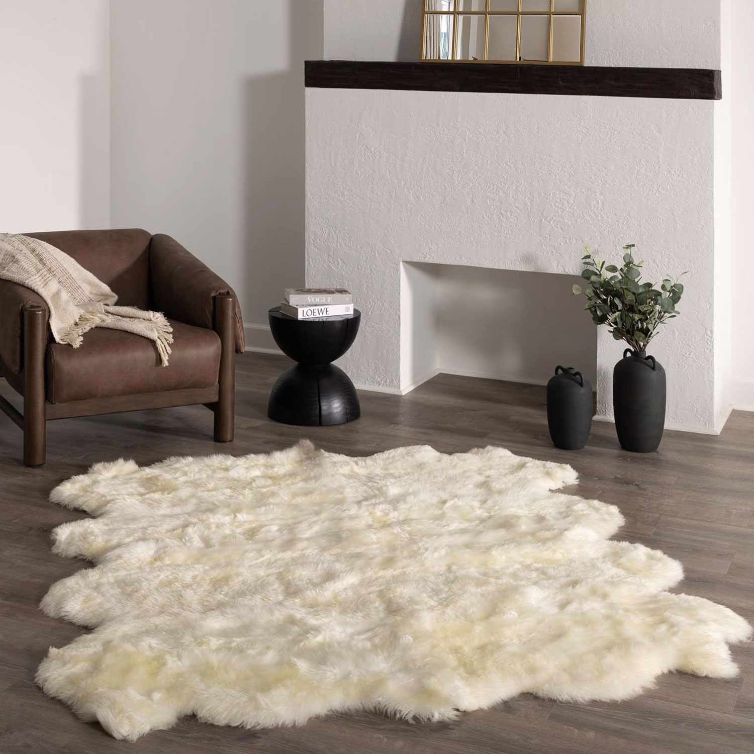 Alfombra de piel de oveja suave blanca de primera calidad