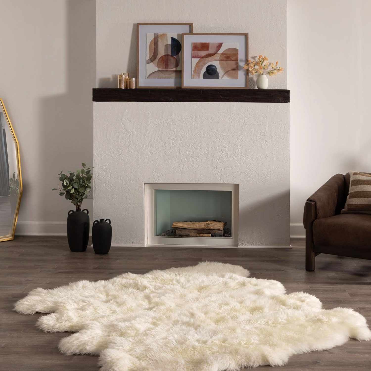 Alfombra de piel de oveja suave blanca de primera calidad