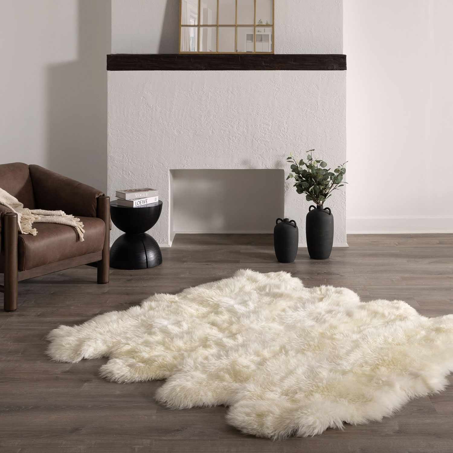 Alfombra de piel de oveja suave blanca de primera calidad