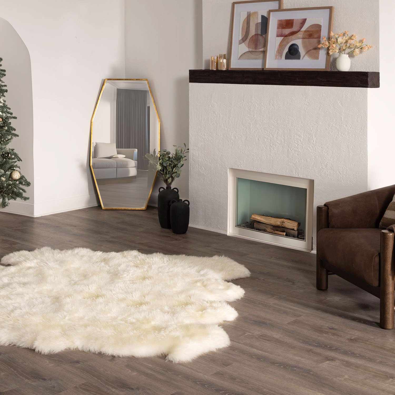 Alfombra de piel de oveja suave blanca de primera calidad