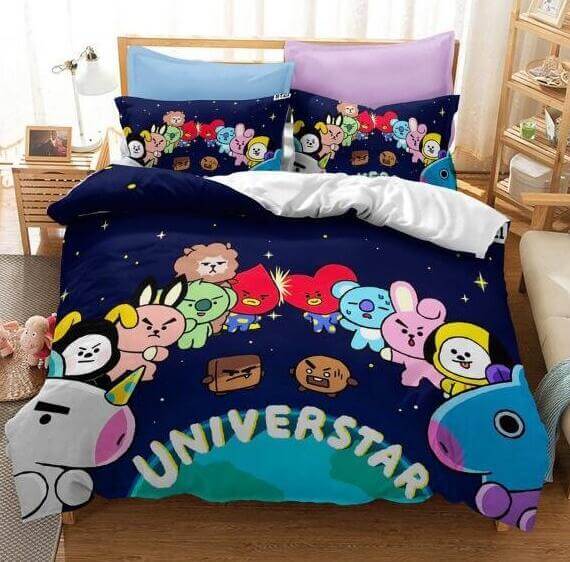 Juego de cama BT21 con funda de edredón y relleno