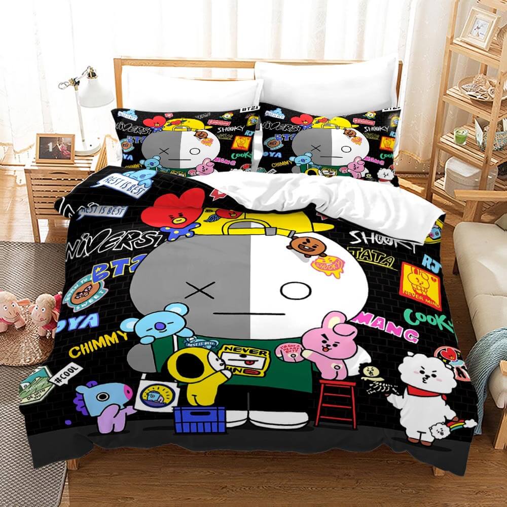 Juego de cama BT21 con funda de edredón y relleno