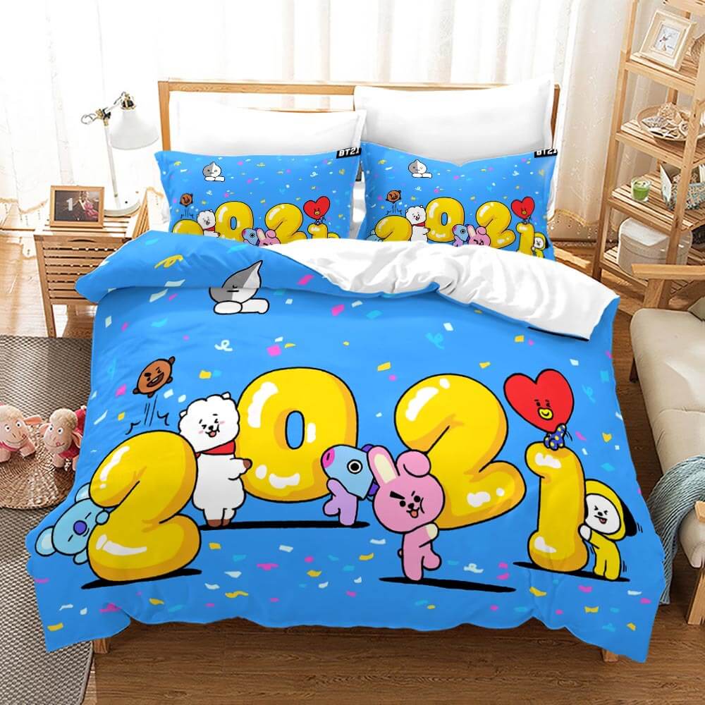 Juego de cama BT21 con funda de edredón y relleno