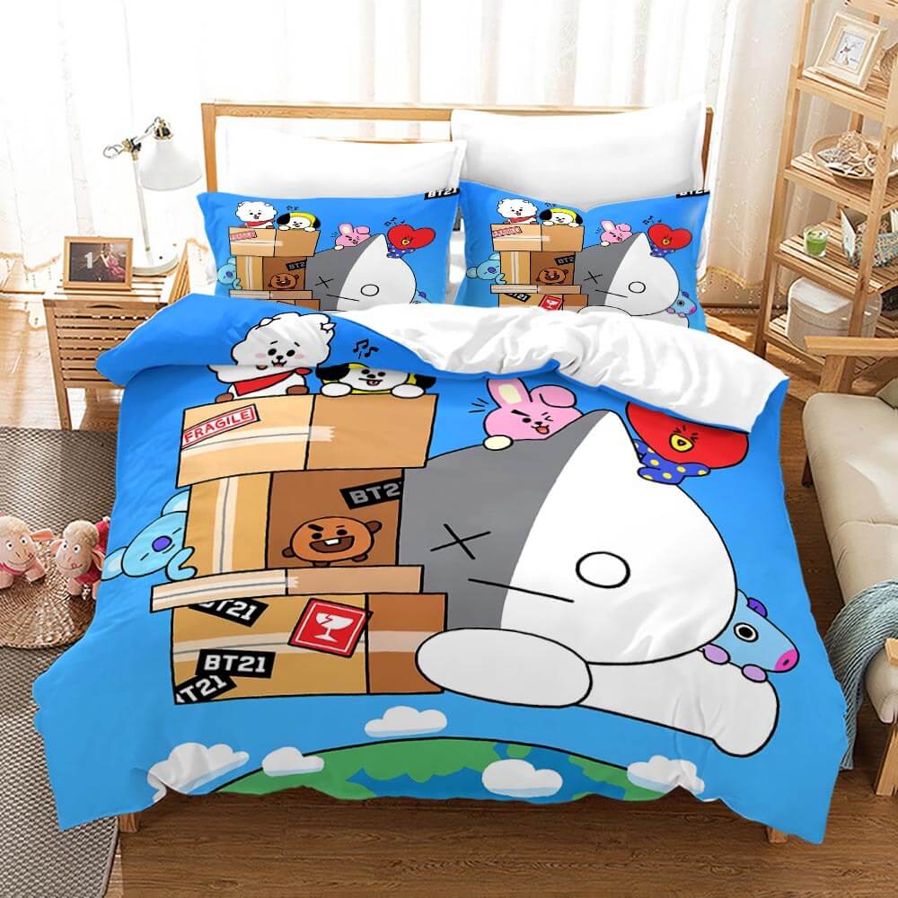 Juego de cama BT21 con funda de edredón y relleno