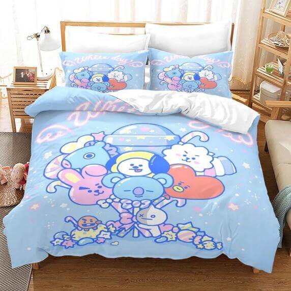 Juego de cama BT21 con funda de edredón y relleno