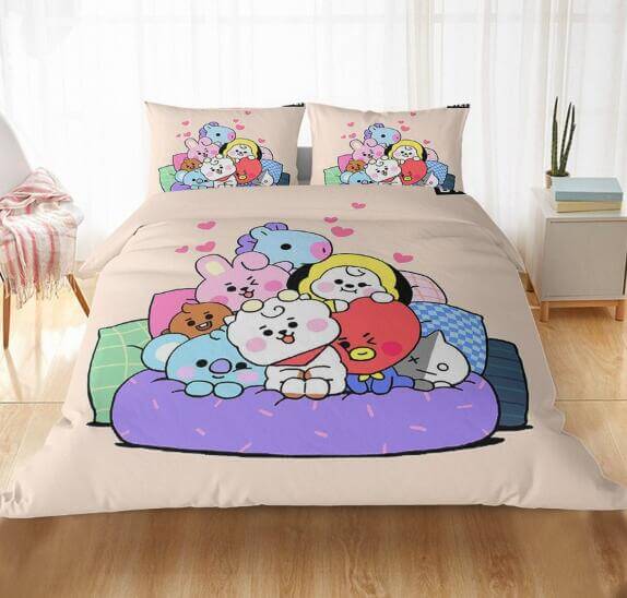 Juego de cama BT21 con funda de edredón y relleno