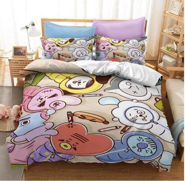 Juego de cama BT21 con funda de edredón y relleno
