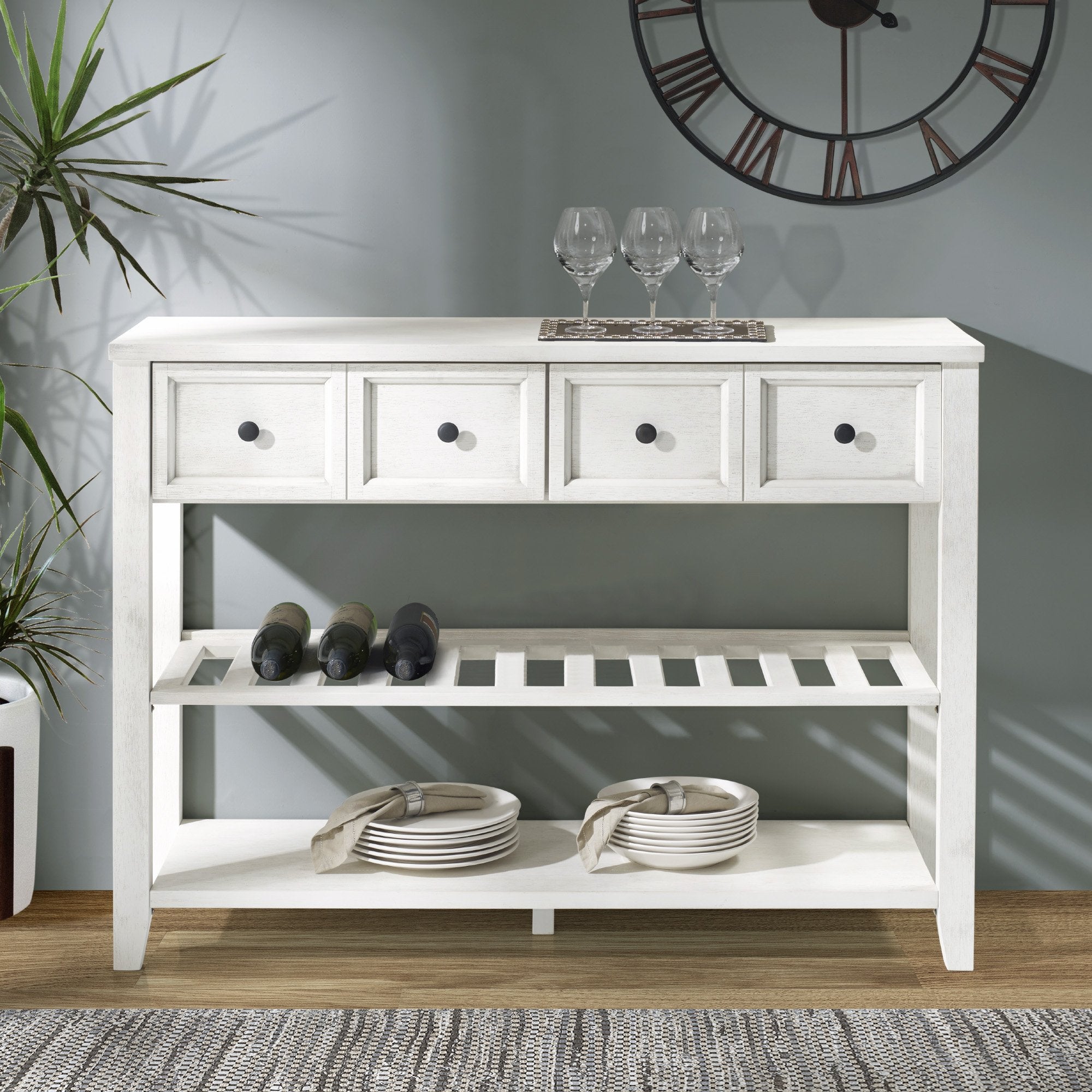 Barra tipo buffet Hank con estante para vinos