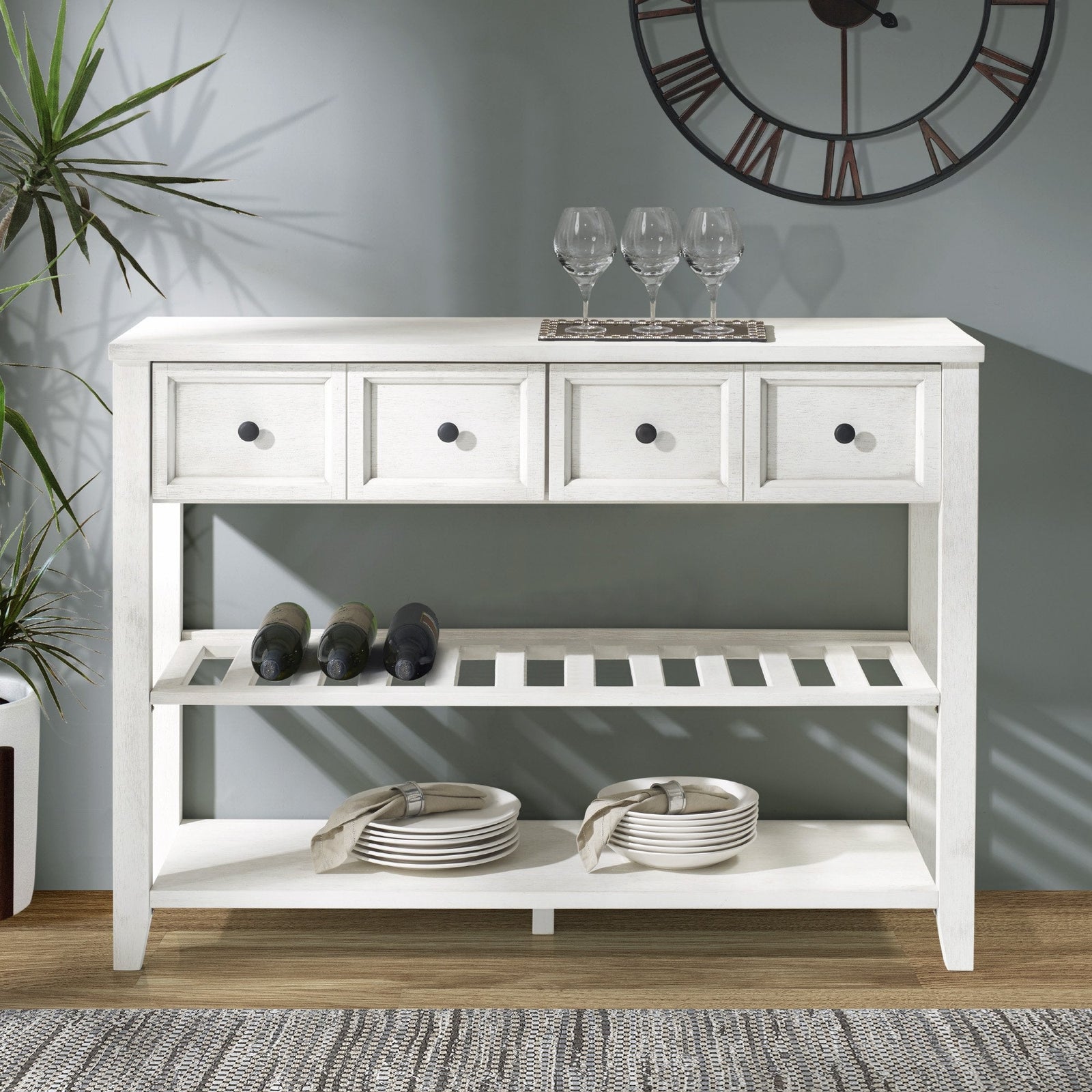 Barra tipo buffet Hank con estante para vinos