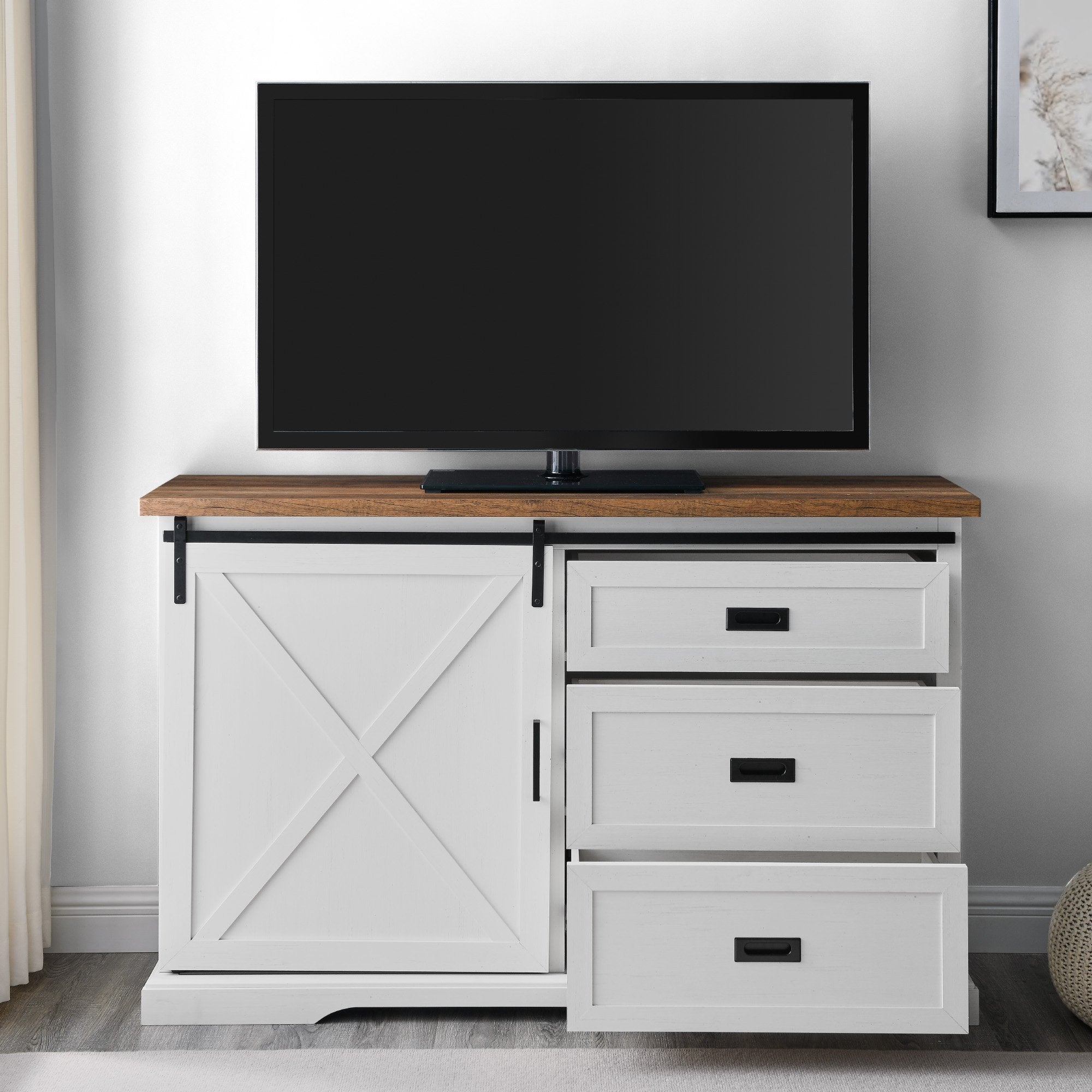 Aparador tipo buffet y mueble de TV con puertas corredizas tipo granero