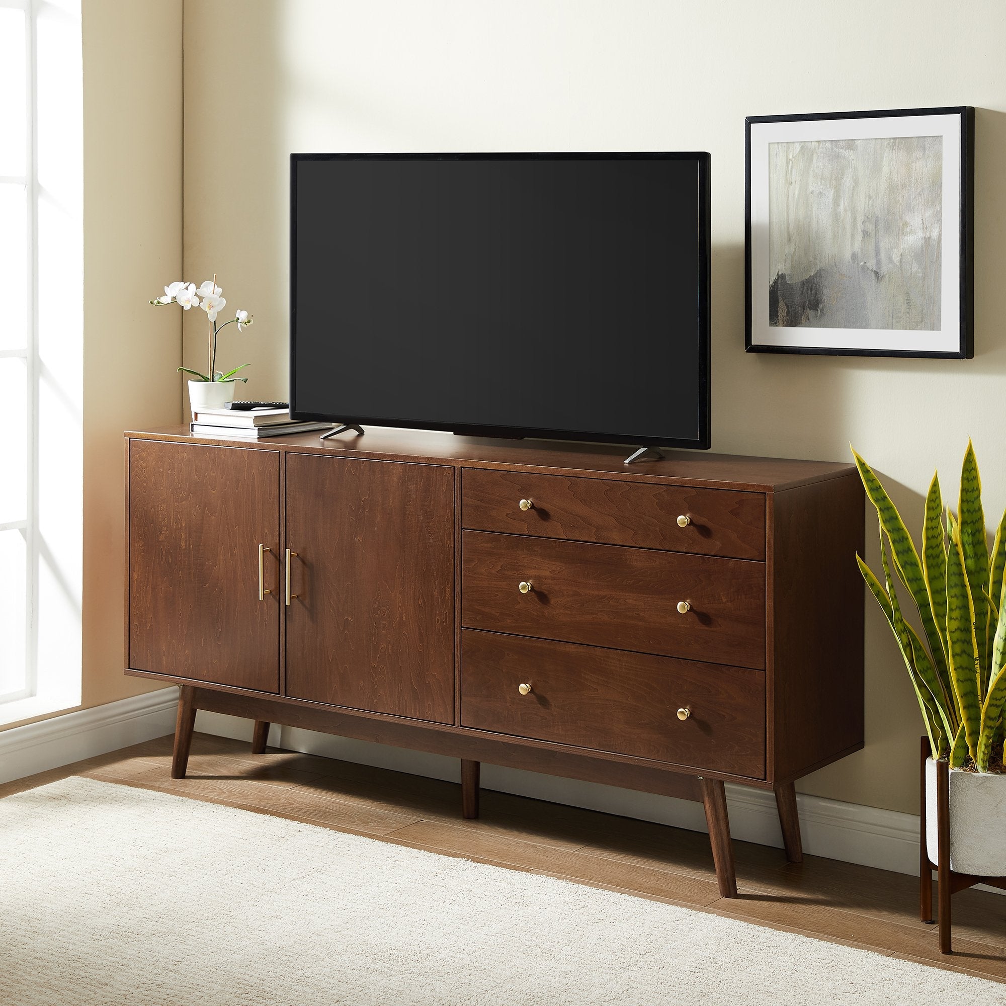 Aparador tipo buffet con consola moderna de 70" de mediados de siglo