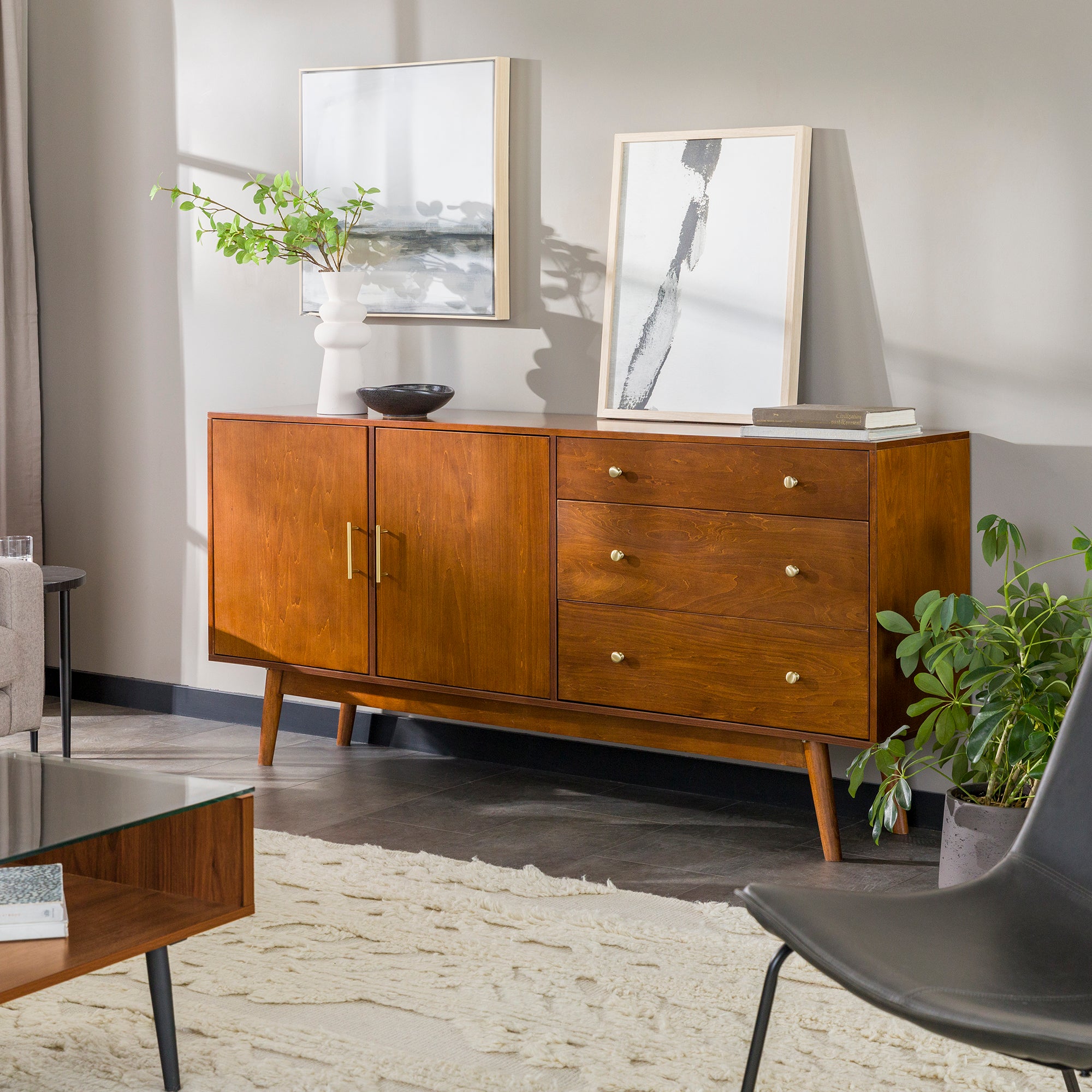 Aparador tipo buffet con consola moderna de 70" de mediados de siglo