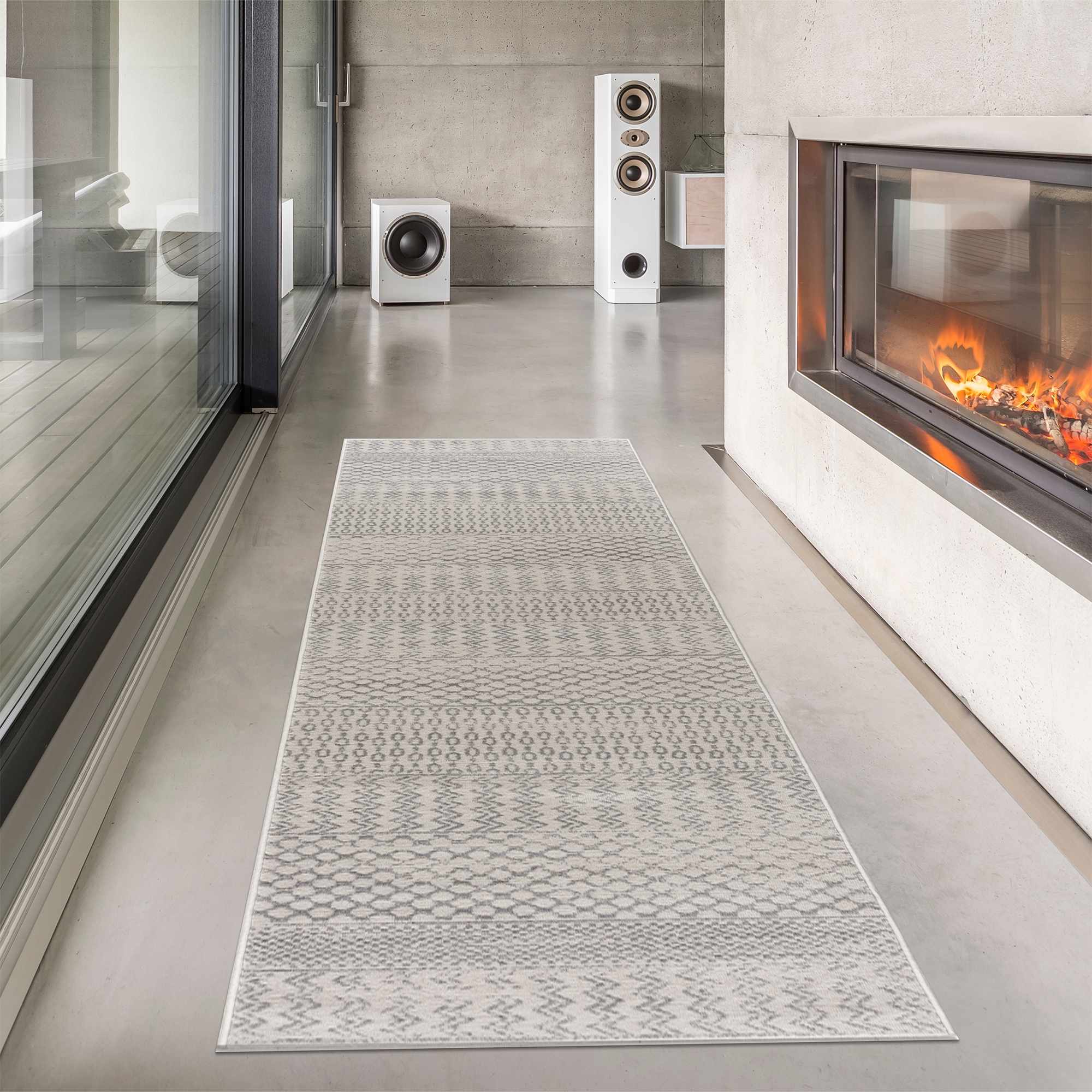 Alfombra azteca Tigri en color marfil y gris 2318 - Oferta