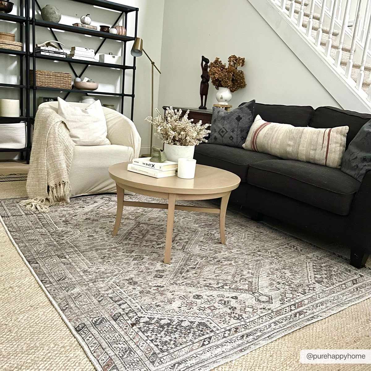 Alfombra lavable de pelo plano beige Barny