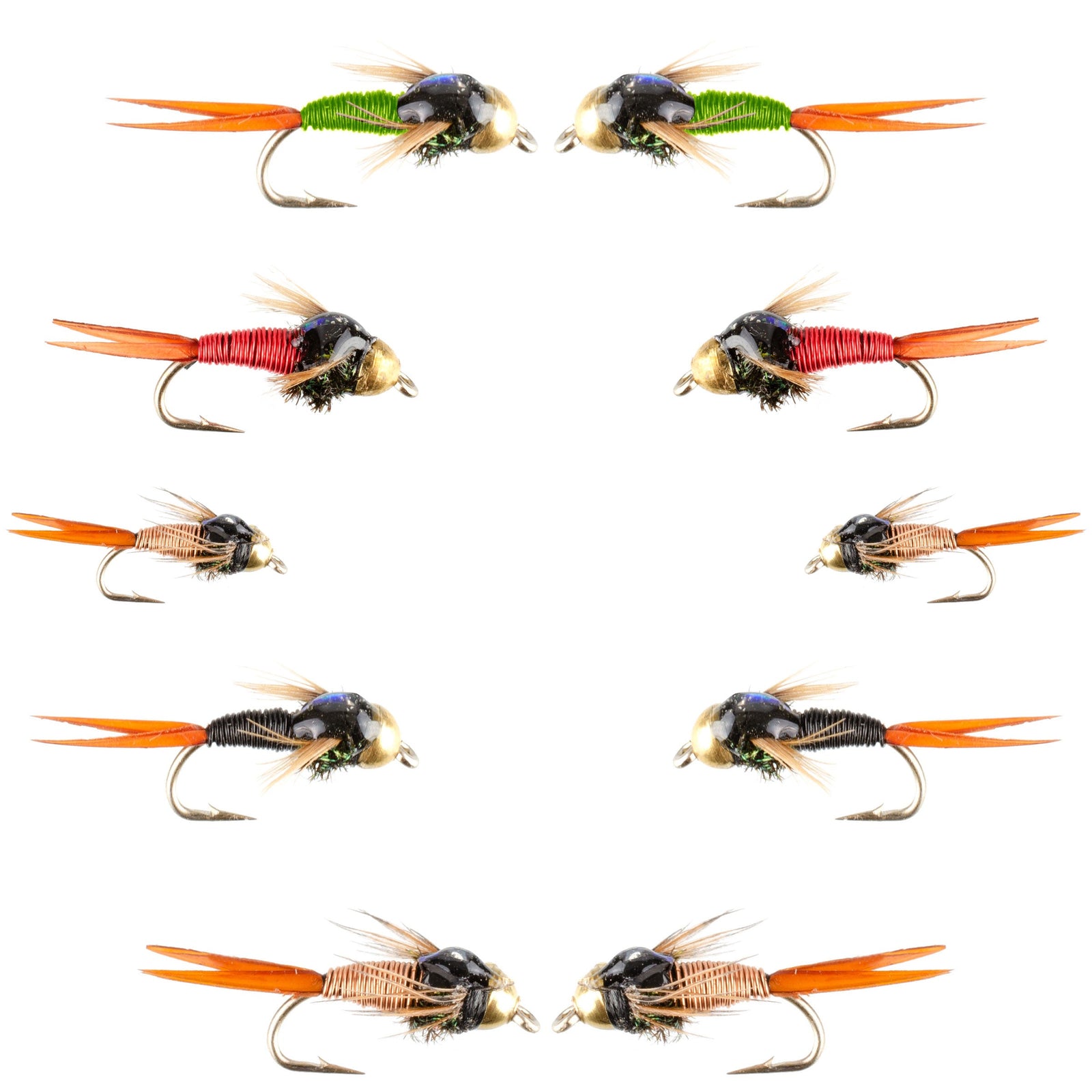 Basics Collection - Bead Head Copper John Assortment - 10 Wet Flies - 5 Patterns - Hook Sizes 14, 16, 18