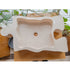 Lavabo de baño con forma de rompecabezas de travertino beige de piedra natural sobre tocador