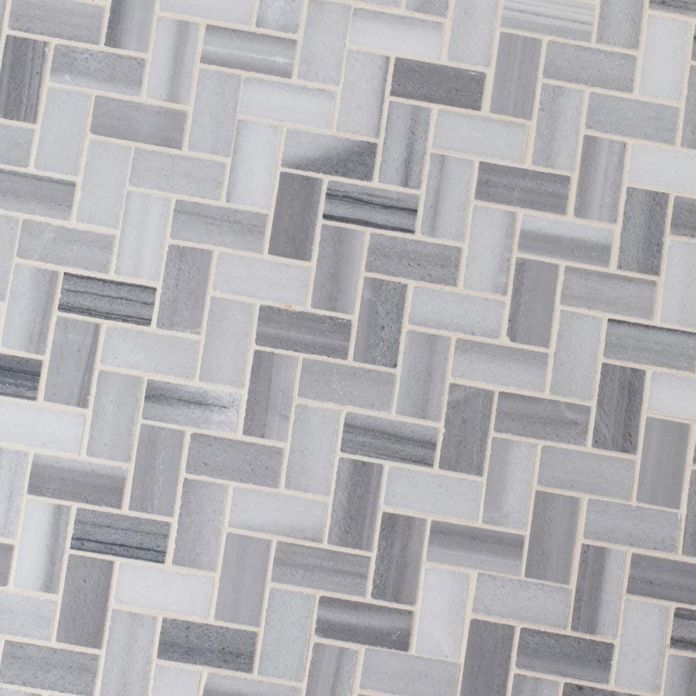 Mosaico de mármol pulido Bergamo Herringbone de 29,5 x 29,5 cm, montado en malla - Colección MSI