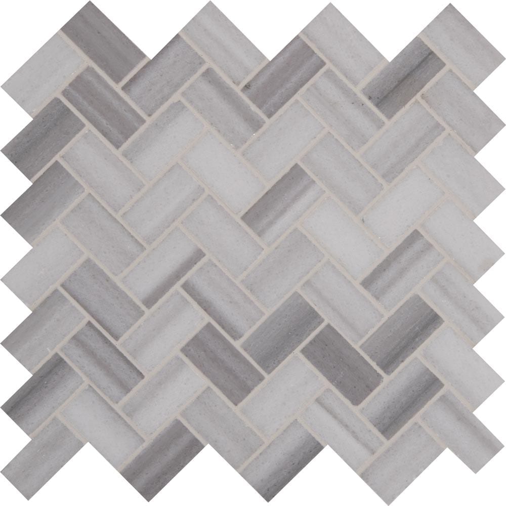 Mosaico de mármol pulido Bergamo Herringbone de 29,5 x 29,5 cm, montado en malla - Colección MSI