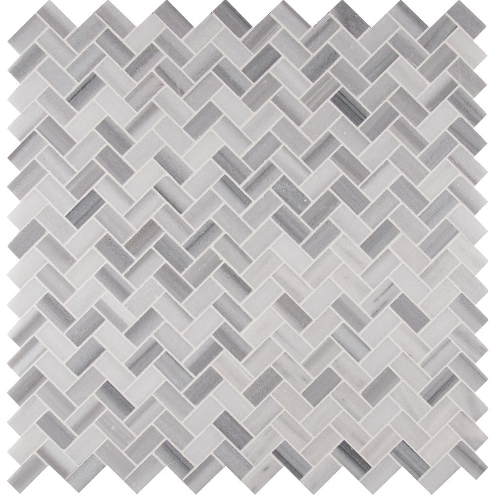 Mosaico de mármol pulido Bergamo Herringbone de 29,5 x 29,5 cm, montado en malla - Colección MSI