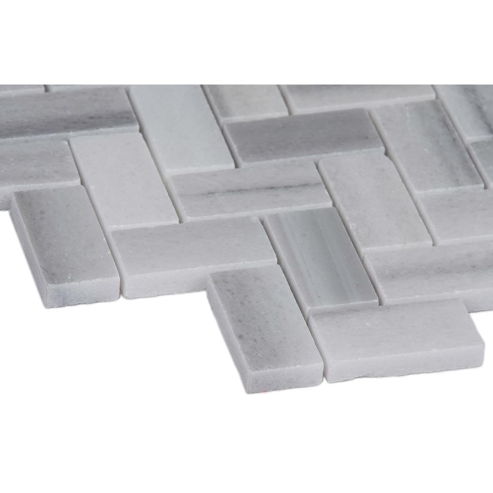 Mosaico de mármol pulido Bergamo Herringbone de 29,5 x 29,5 cm, montado en malla - Colección MSI