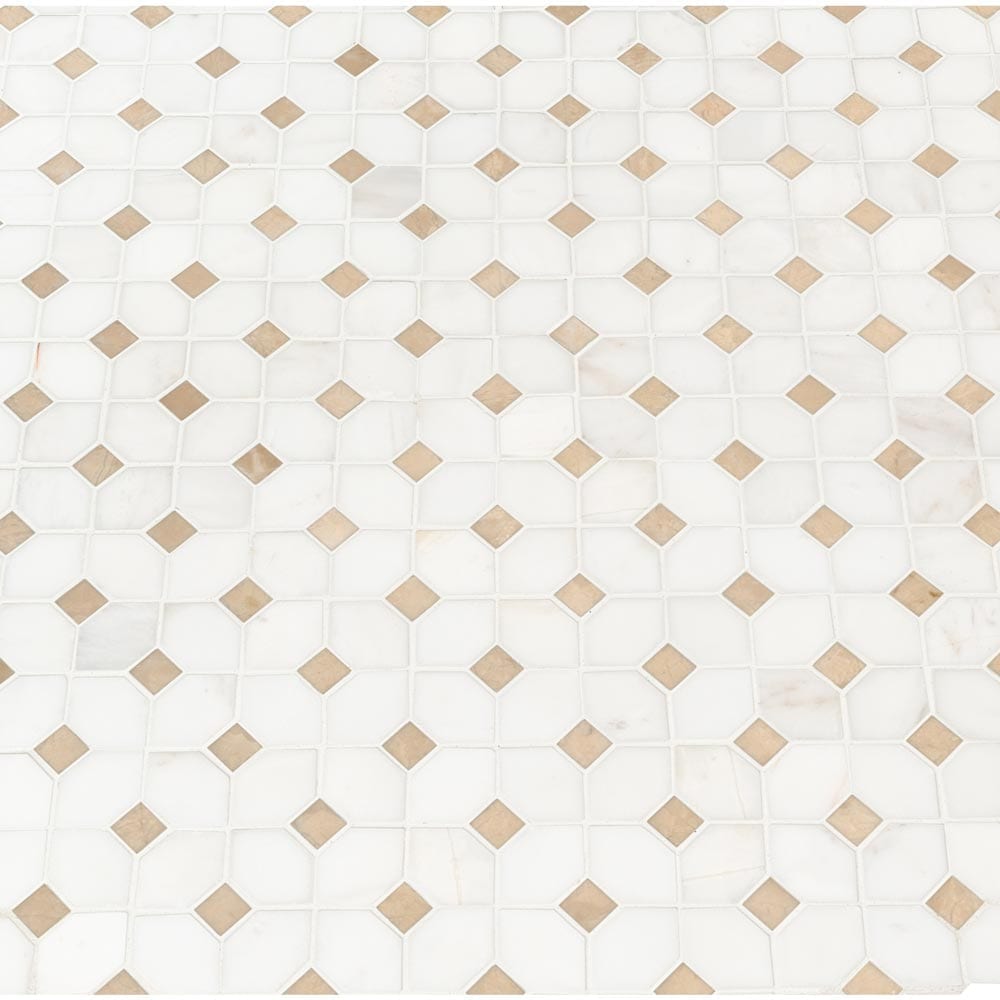 Mosaico de mármol pulido Bianco Dolomite Crema Dotty de 32,5 x 32,5 cm, montado en malla - Colección MSI